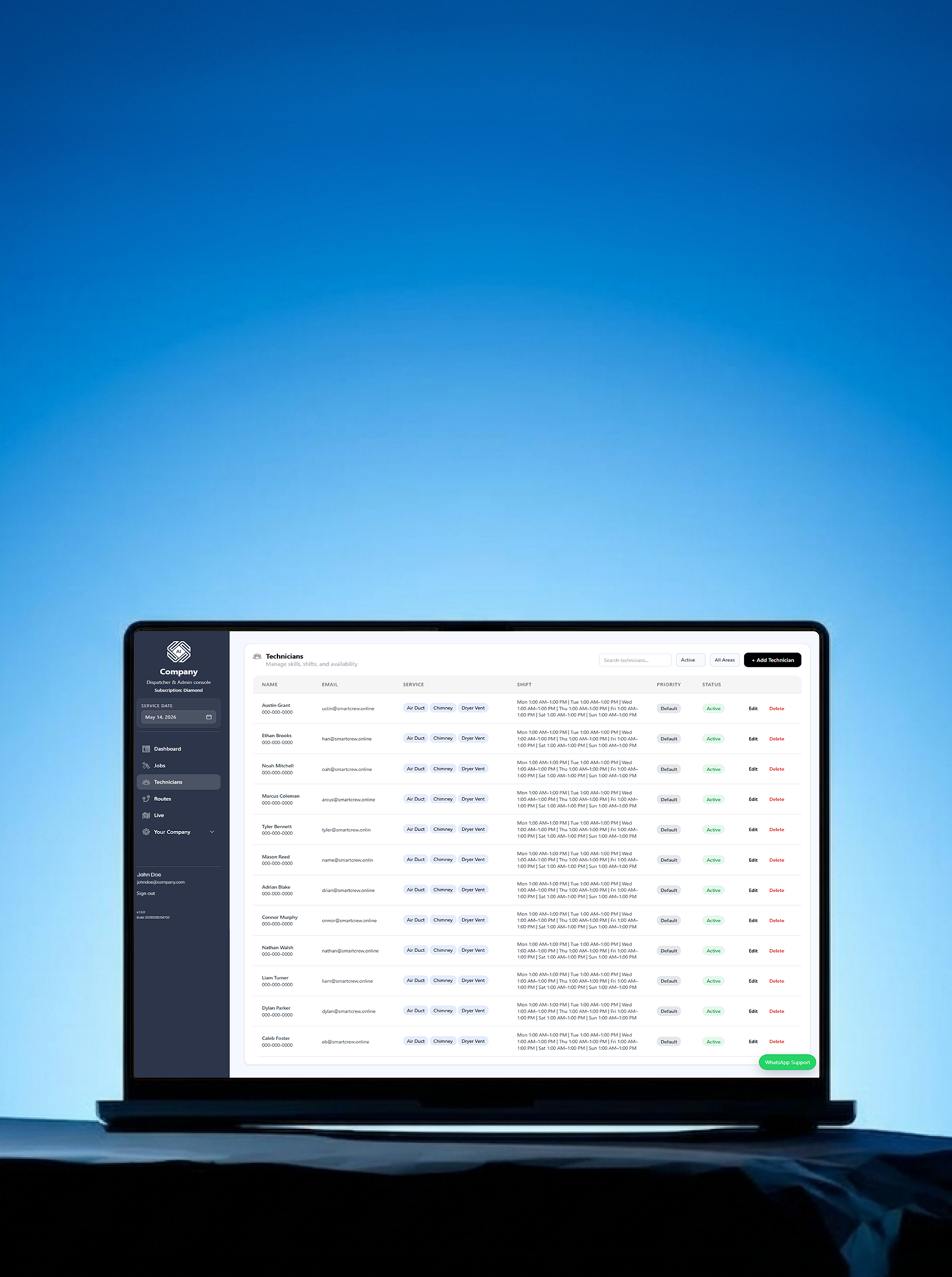 Technician Setup dispatching workflow
